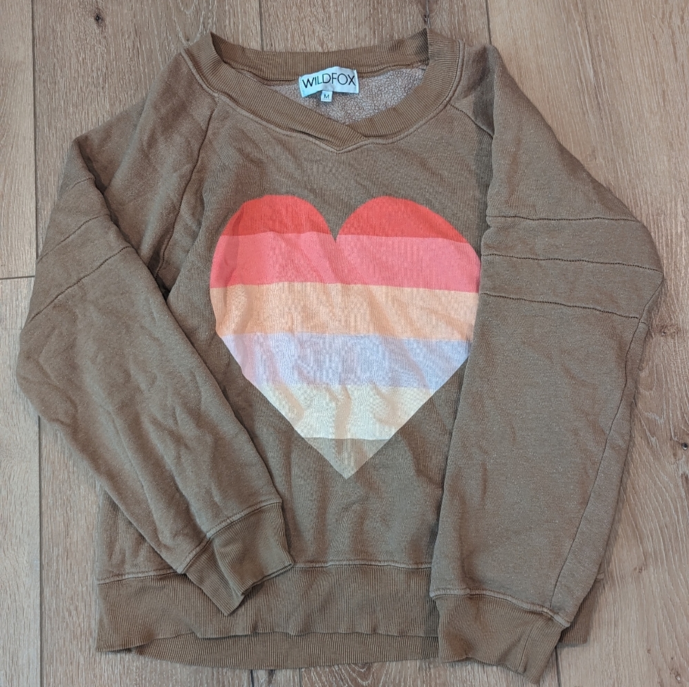 Wildfox Beach Heart Gidget Sweatshirt Rainbow Tan